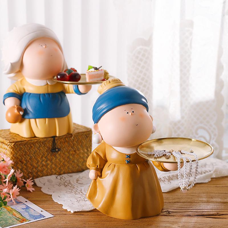 Decorative Foyer Key Tray with Pearl Earring Girl Design - Creative Living Room Ornament