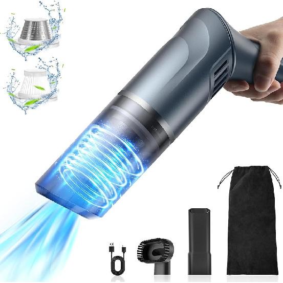 Handheld Vacuum Cordless, Car Vacuum Cordless Rechargeable 15000Pa High Power with Brushless Motor, Hand Vacuum Mini Vacuum Cleaner Portable Vacuum Misty Blue