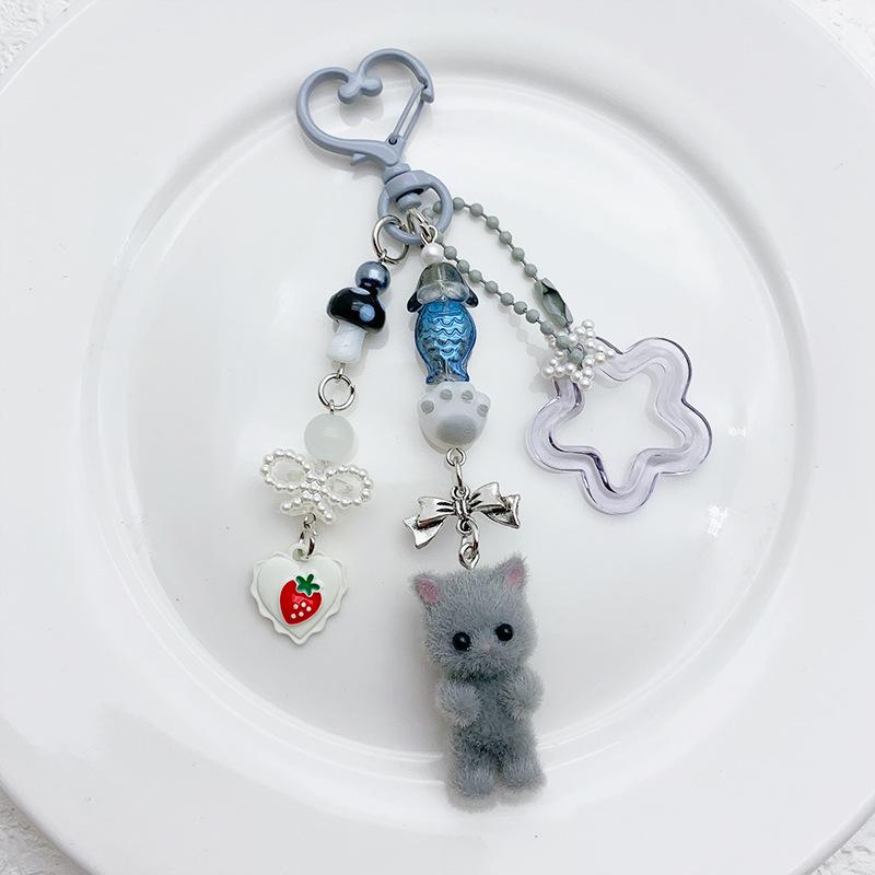 6 Cute Flocked Kitten Five-pointed Star Cat Paw Love Mobile Phone Chain -Lost Lanyard Pendant Earphone Chain