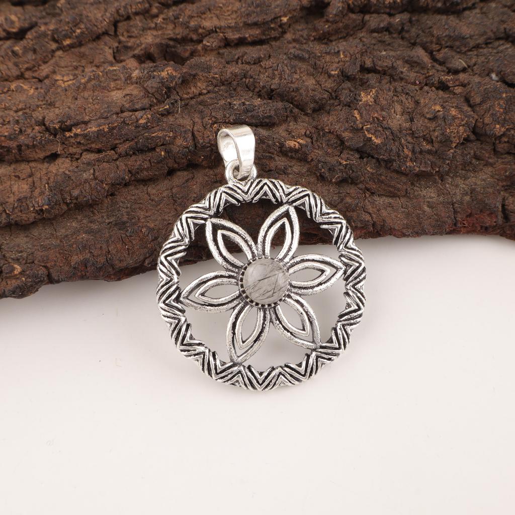 Black Rutile Pendant, 925 Solid Sterling Silver Gemstone Jewelry, Handmade Pendant, For Thanksgiving