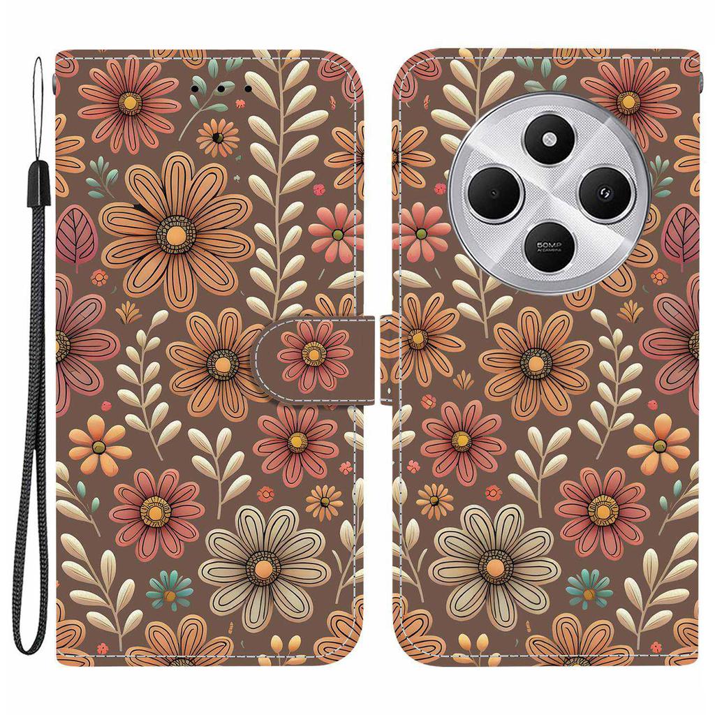 Wallet Case for Xiaomi Poco C75 4G/Redmi 14R 5G/14C 4G Pattern Printing Leather Stand Phone Cover with Strap