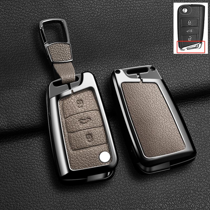Interior Mouldings Car Zinc Alloy Leather Key Cover Case Protector For VW Volkswagen Golf 7 MK7 Tiguan MK2 Holder Shell Fob Keyc