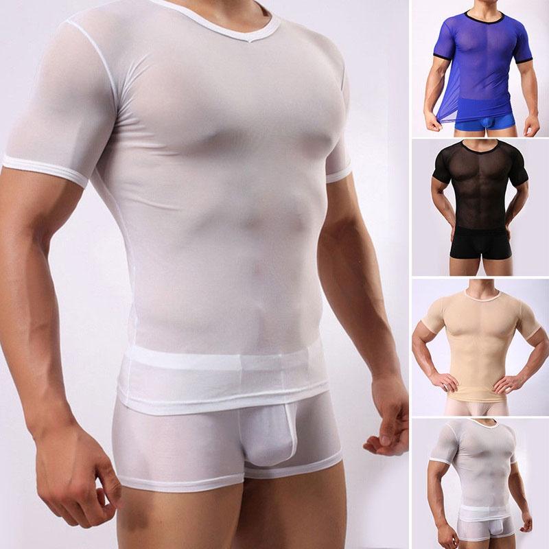 Men's Slim Fit Sexy Mesh Sheer Short Sleeve Gym Tops Chic And Stylish T-shirt