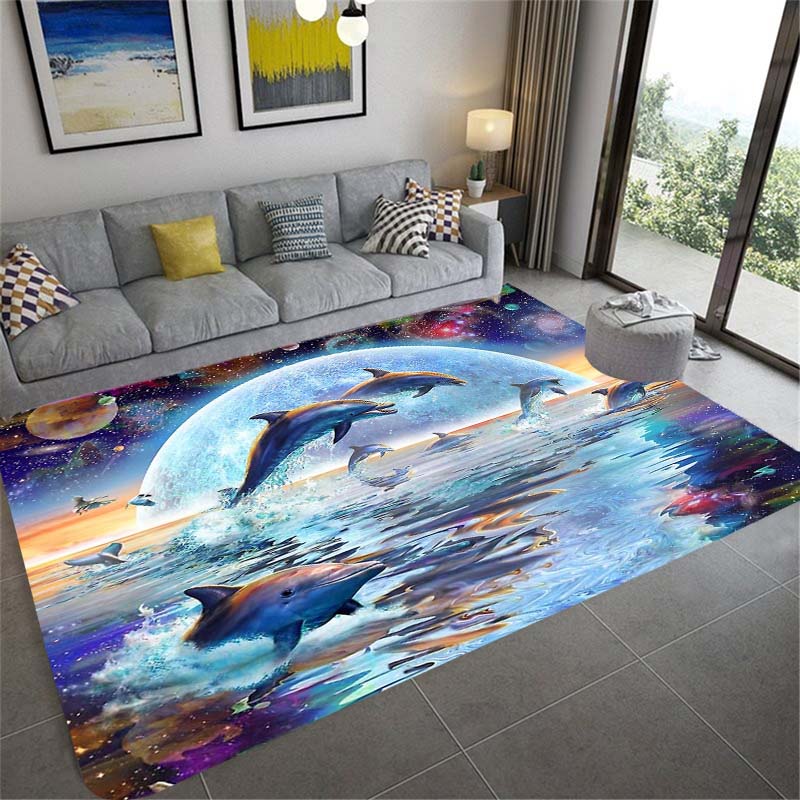 Beautiful Universe Purple Sky Zodiac Rug Living Room Bedroom Large Rug Aesthetic Floor Mat Ocean Dolphin Galaxy Whale Rug
