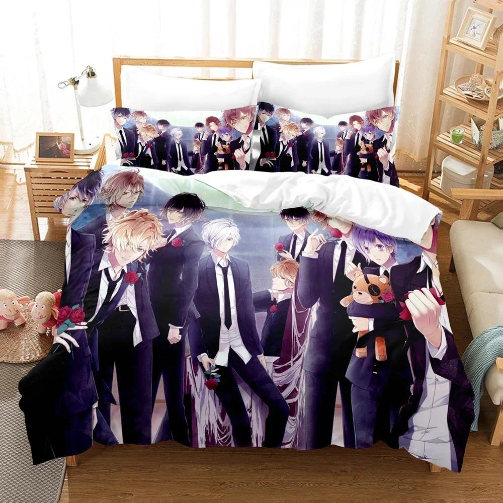 Anime Diabolik Lovers Bettwäsche Set 3D-Druck Geeignet für Schlafzimmer Weich mit Weichem Stoff Bettbezug Set Mit Kissenbezügen Kinder Kinder Heimtextilien