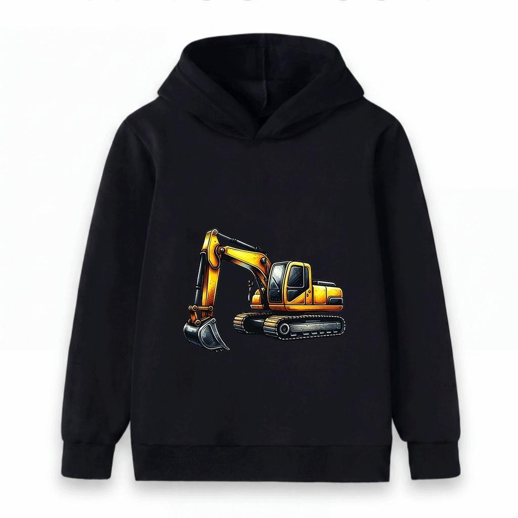 Kids Excavator Print Hoodie Casual Long Sleeve Pullover Sweatshirt for Boys Girls Construction Vehicle Pattern Tops