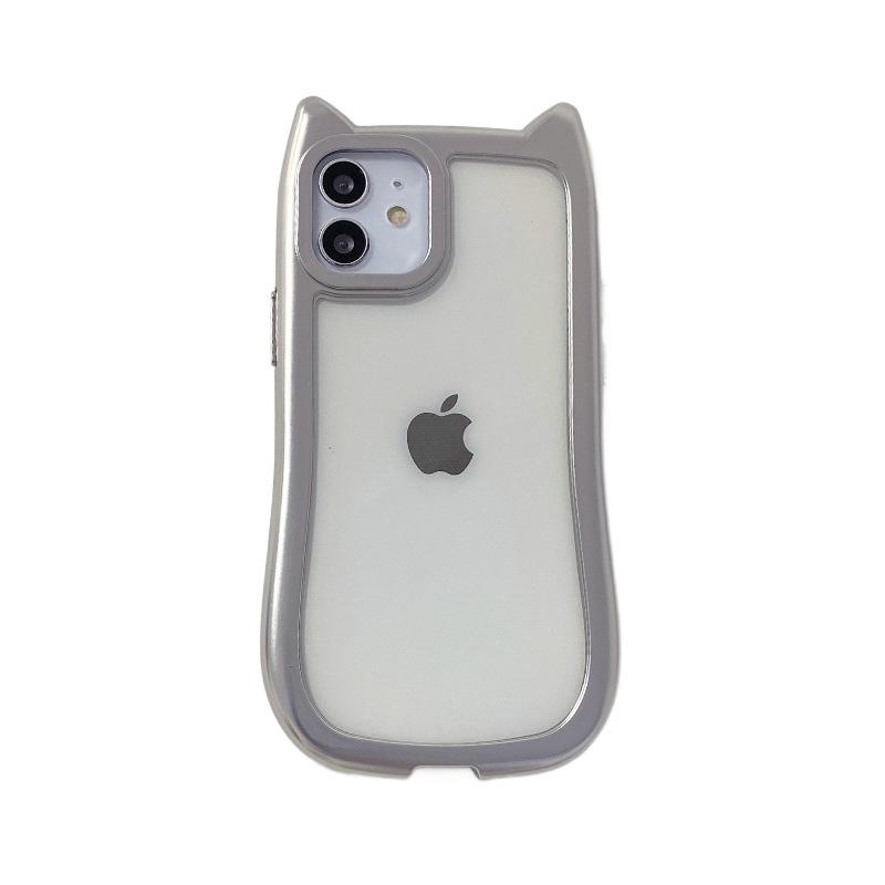 Apple 16PROMAX Electroplated Silver Cat Ear Phone Case IPhone13 X Simple Tpu Protection Case