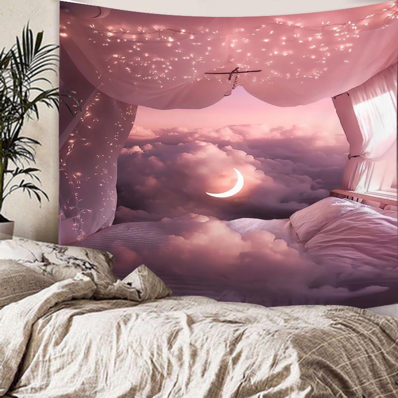 

INS гобелен Закатное окно Настенный фон для спальни Спальня Прикроватная тумбочка в общежитии Гобелен с розовой луной 100x75cm