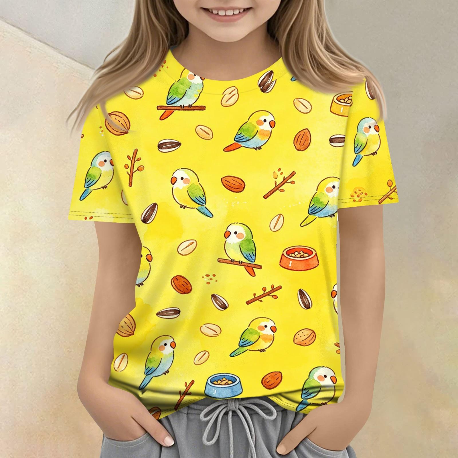 

Kids Animal Print Casual Loose Fit Short Sleeve T Shirt Round Neck Comfortable Soft Fabric Top for Everyday Wear 160 жовтий