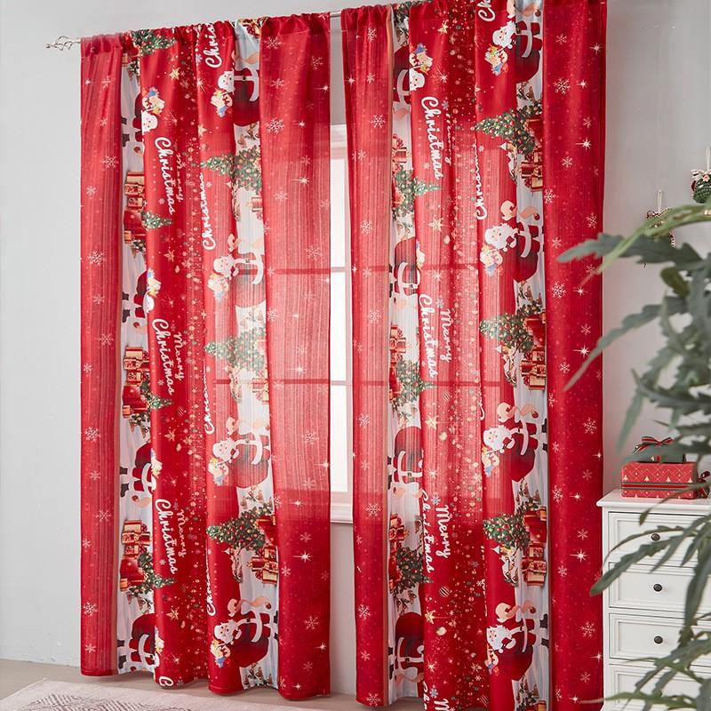 Christmas Theme Printed Curtain Blackout Rectangle Decorative Fabric Living Room Bedroom