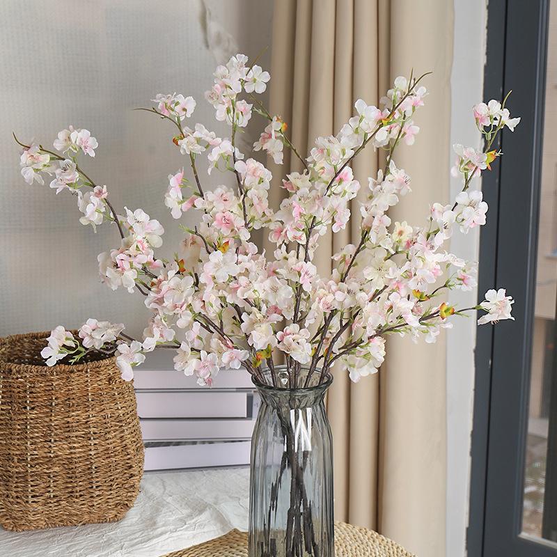 Premium Artificial Cherry Blossom Branch - Realistic Two-Forked Floral Ornament for Indoor Decor and Hotel Reception