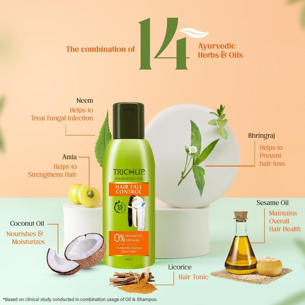 Trichup Ayurvedic Hair Fall Control Oil Pack of 2 X 200ml | Natural Hair Nourishment & Strengthening