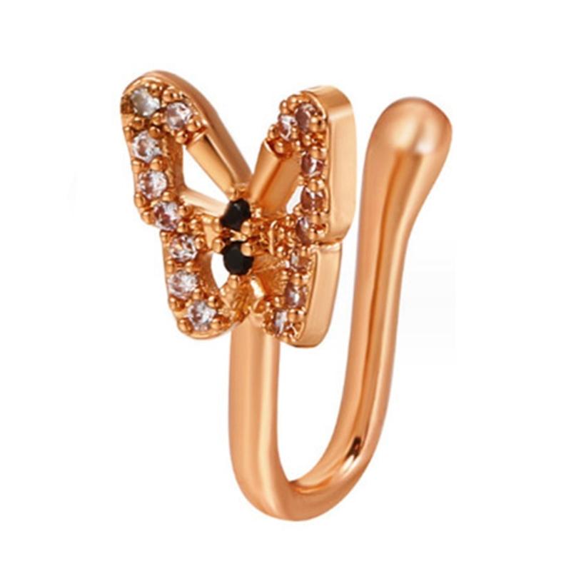 

Elegant Butterfly Nose Studs Adjustable No Hole Butterfly Nose Stud with Imitation Diamonds Hip Hop Jewelry 1 рожевий колір золота
