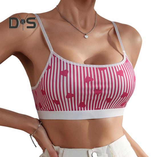 

Женский спортивный жилет с принтом в полоску в виде сердца, укороченный топ на тонких бретельках с подкладкой, без спинки, без рукавов, облегающий жилет для повседневной носки S розовый