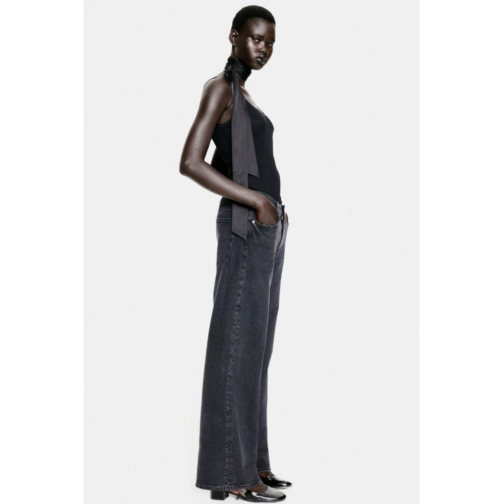 

H M Wide HigH Waist Jeans Dark deniM Grey