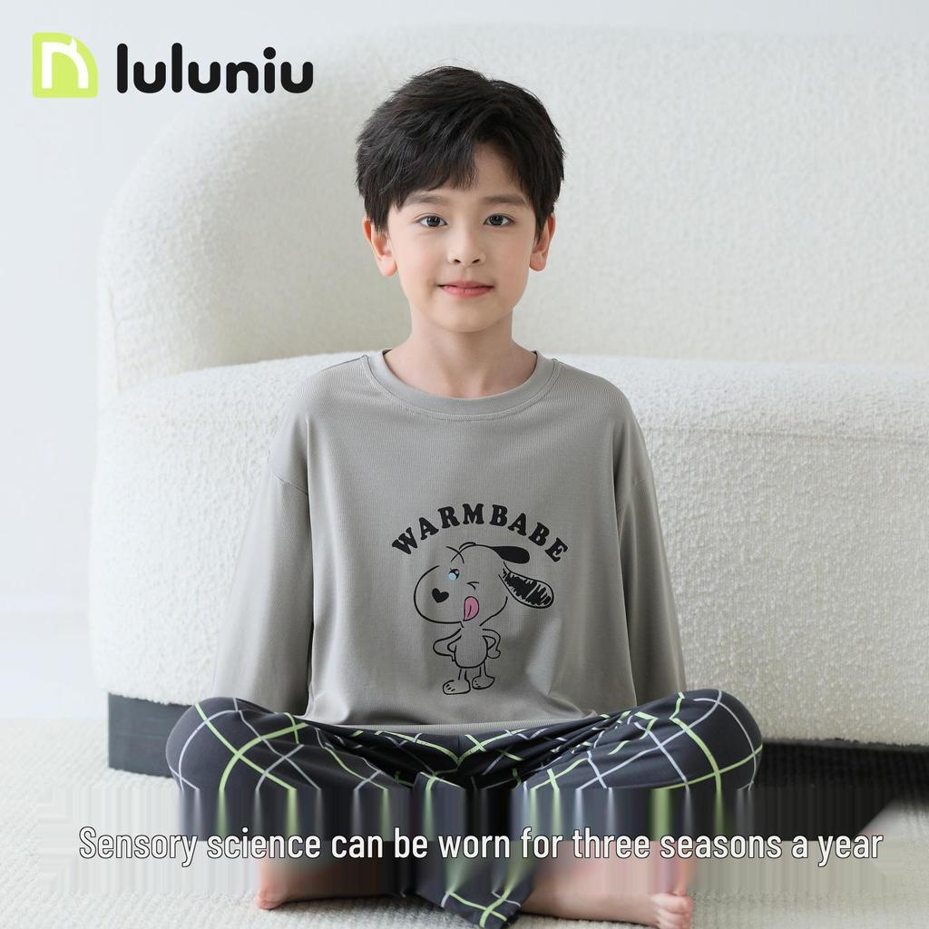 Lulu Niu Boys' Cartoon Cotton Long-Sleeve Pajamas - Spring & Autumn Style