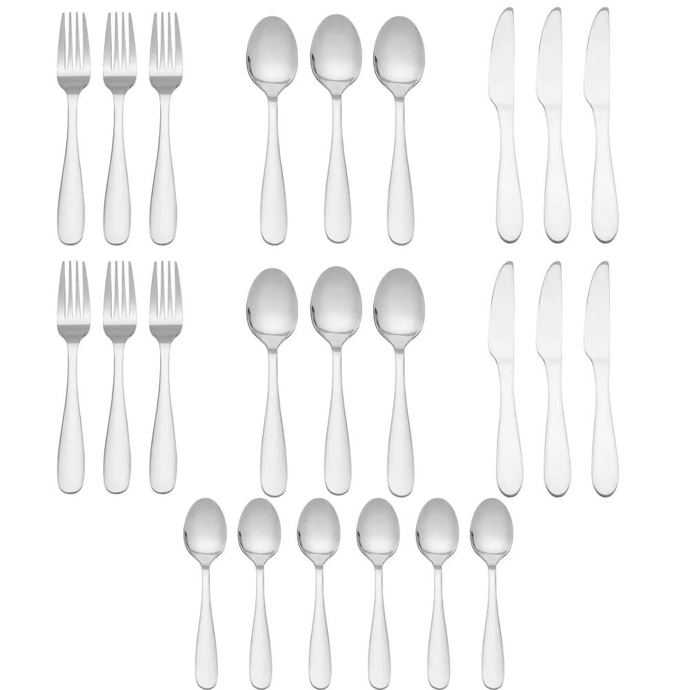 24Pc Stainless Steel Flatware Set Service 6 Durable Rust Resistant Dinner Forks Knives Spoons Teaspoons Elegant Tableware