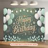 2D Green Gold Eucalyptus Happy Birthday Backdrop Banner Photography Background for Party Decor