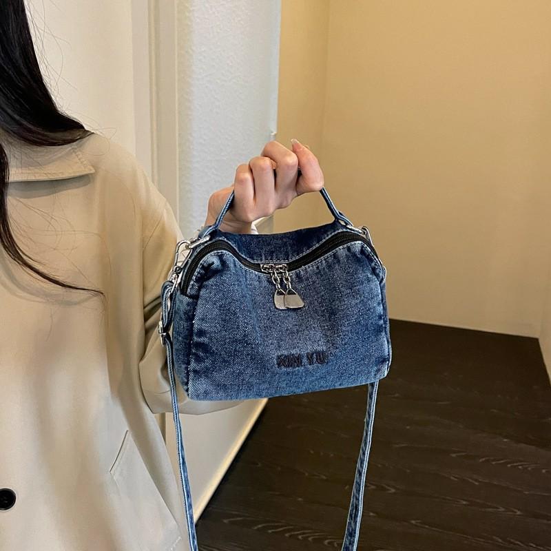 Womens Denim Tote Bag Lightweight Shoulder Crossbody Daily Use Small Square Handbag