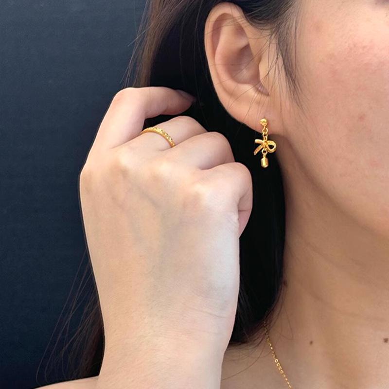 Bowknot Tassel Earings Stud New In Antique Golden Crafts Irregular Tassel Small Gold Bean Earrings for Women Wedding Jewelry