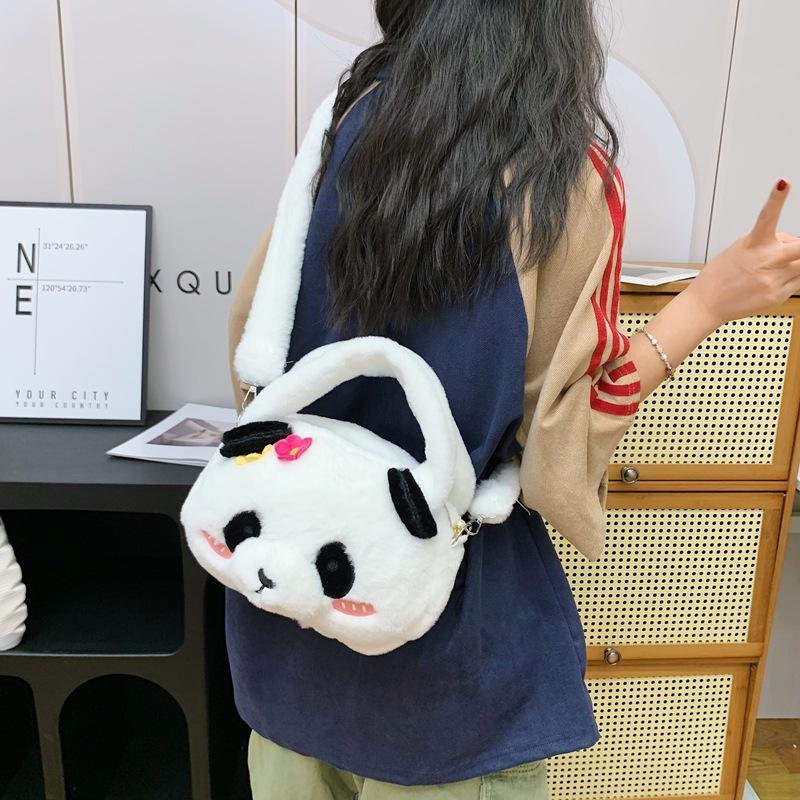 Schoolbag cute red panda flower doll plush bag Korean version sweet girl large capacity translucent single backpack