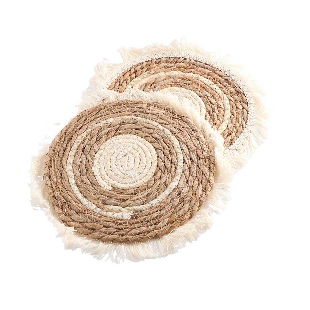 Tassel Edge Table Mat Handmade Braided Straw Woven Placemats Kitchen Accessories Kitchen