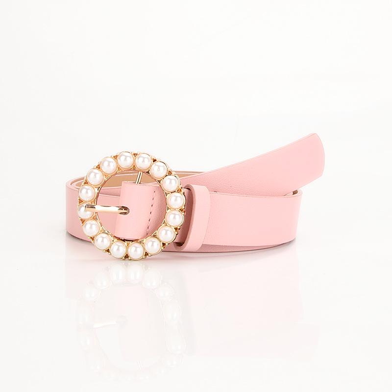 Women's Multi-Color Pearl Round Buckle Belt - Cute, Versatile Decorative Accessory for Dresses and Jeans