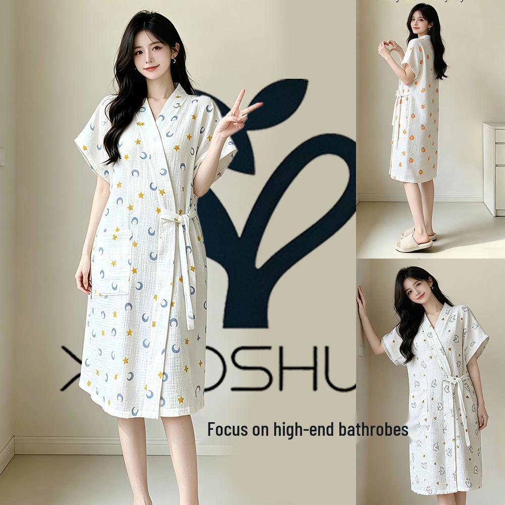 Summer Cotton Gauze Bathrobe and Skirt Pajamas