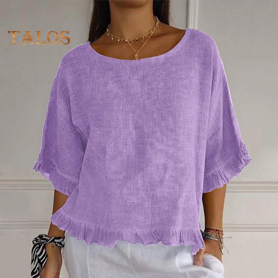 Damen Kurzarm-Oberteil Frühling Sommer Rundhalsbluse Lässige Loose Fit Pullover Shirt für den Alltag Büro Party Reisen
