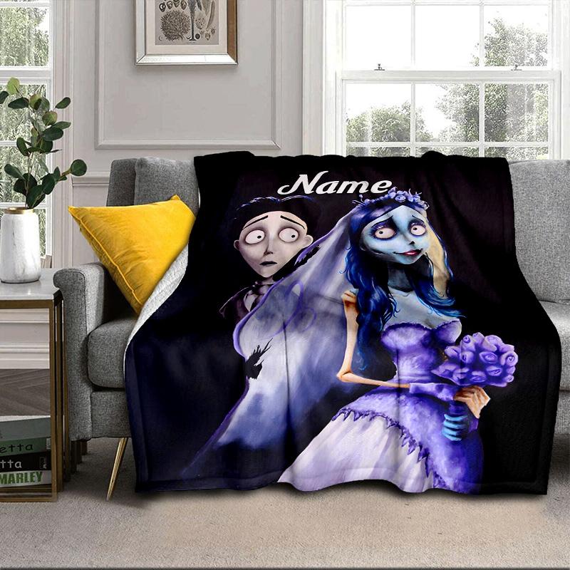 Benutzerdefinierter Name Corpse Bride Kunstdecke Bett Sofa Decke Flanelldecke für Camping, Wandern, Picknick Zubehör, Geschenk für Familie und Freunde