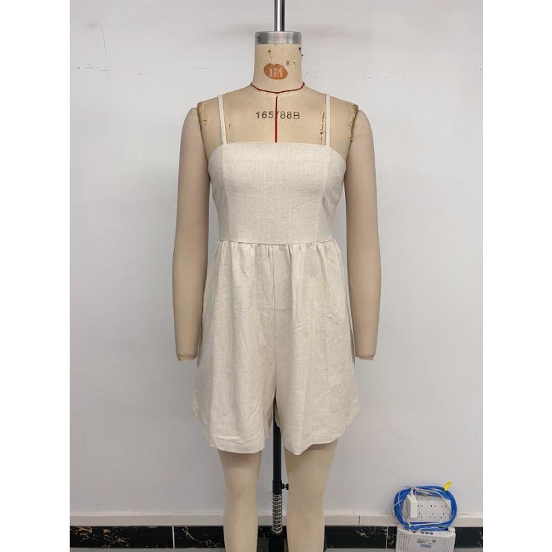 Women's linen jumpsuit cross-border solid color suspender strapless jumpsuit