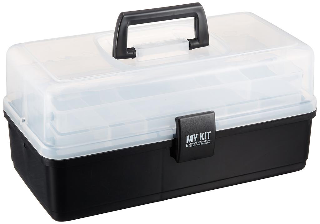 Iris Ohyama My Kit Tool 37cm Wide x 20cm Deep x 18cm Clear Tool Storage Toolbox for Outdoor and Small Item with Tray Box, High, Black, Multi-Purpose
