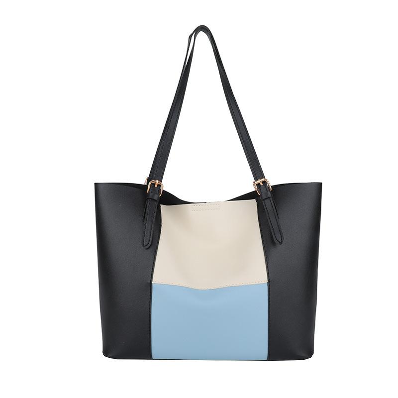 Retro einfache Patchwork-Kontrastfarben modische Tragetasche neue große Schultertasche Pendler-Handtasche