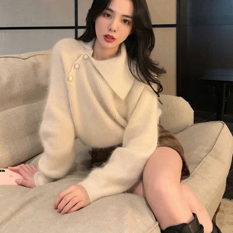 Mohair Sweater Women Wear Lazy Wind Loose Autumn and Winter Thickened Warm Pullover Small Knitted Sweater