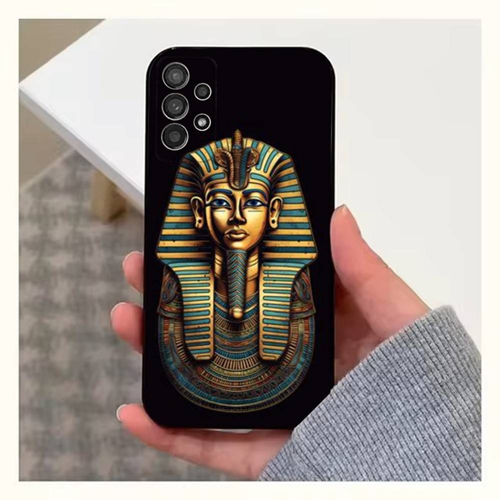 Mural Art Egypt Pharaoh Phone Case For Samsung S25,S24,S23,S22,S20,S21,S10,Ultra,Plus,Lite,FE,Soft Silicone Black Cover
