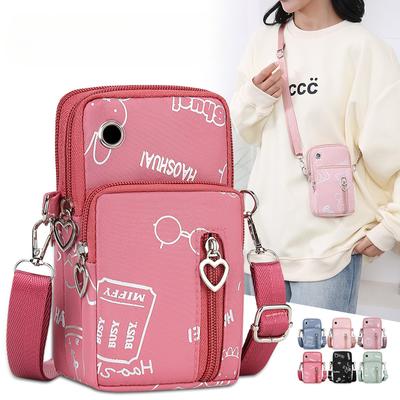 Tragbare multifunktionale Telefontasche aus Oxford-Stoff, Umhängetasche, Armtaschen, Herz-Reißverschluss, Neckholder-Umhängetasche