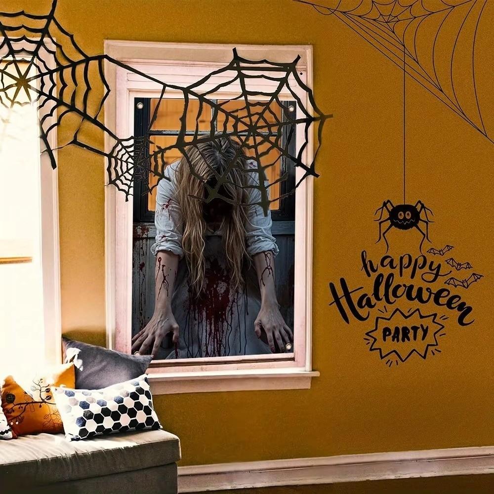 2D Flat Halloween Curtain Silhouettes Zombie Devil Monster Background  Halloween Props
