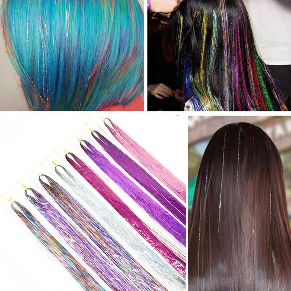Hippie Decor Glitter Strips Party Headdress Tinsel Sparkle Silk Wig Long Straight Sparkly Ponytail