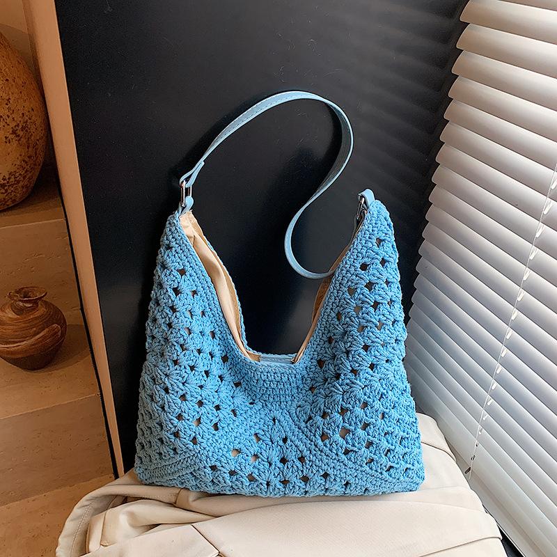 

Литературная вязаная сумка женская большой вместимости новая плетеная пляжная сумка для отпуска на море сумка-тоут для поездок на работу синий