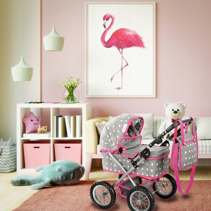 Poussette landau pour poupée pliable avec capote, poignée réglable et sac - Kinderplay (KP0261S)