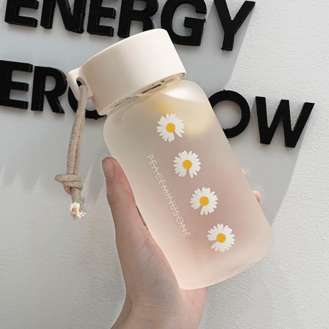 500ml Small Daisy Frosted Plastic Cup Creative Outdoor Water Cup Portable Transparent Travel Tea Cup Cute Water Bottle