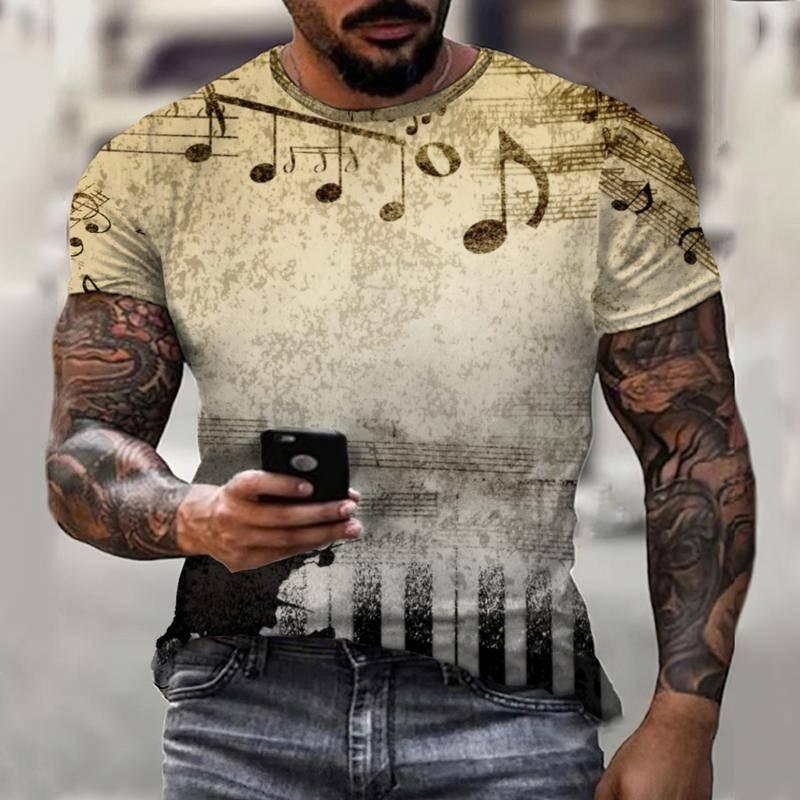 Summer Men's Casual Short Sleeved T-shirt Cool Music Symbol Printing Creative