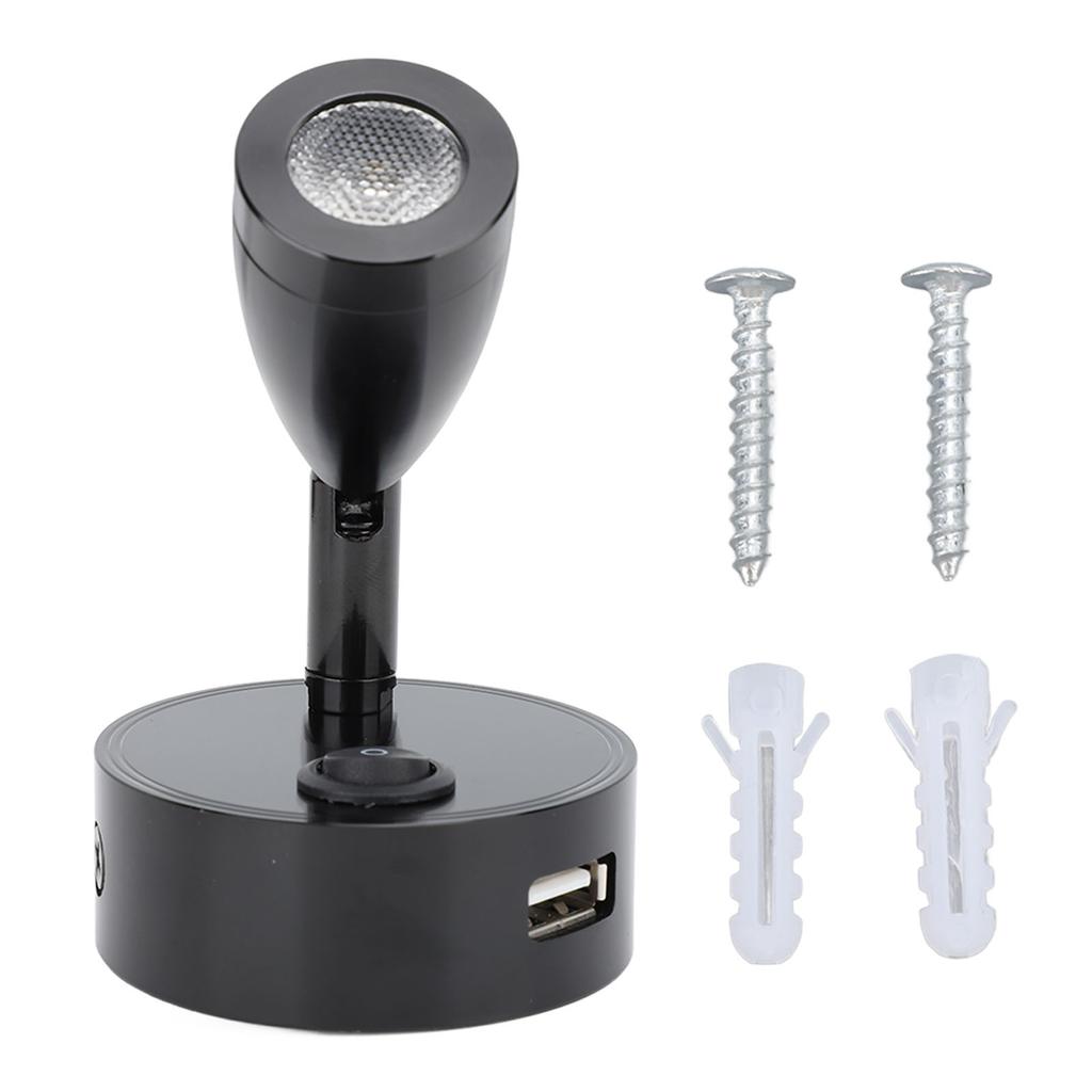 DC10‑30V LED RV Bedside Lamp Aluminum Alloy High Brightness RV Reading Light for Yachet Boat Black