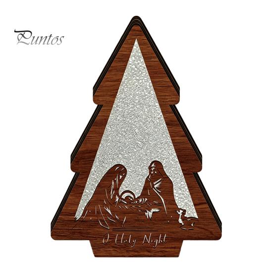 Atmospheric Room Lighting 3D Wooden LED Christmas Night Light, Hollow Carved Tabletop Decor Table Lamp with Warm Glow, Festive Holiday Home And Office