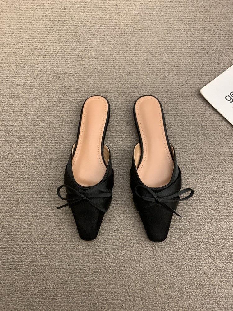 

Розовая сумка с бантом на плоской подошве, полутапочки, туфельки феи, весна-осень, новые темпераментные полуподдерживающие одинарные туфли 35 чёрный