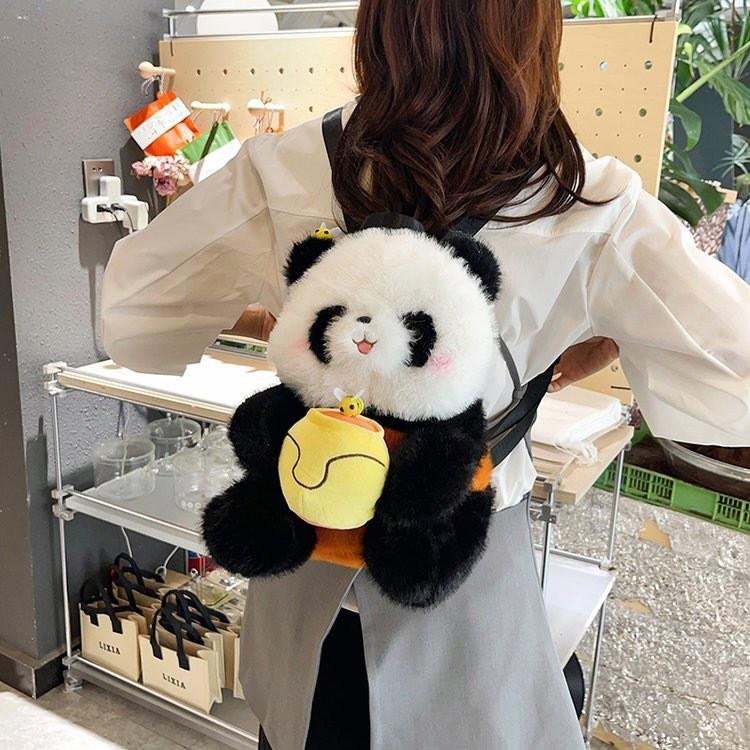 Panda Handheld Cute Honey Can Cartoon Plush Backpack For Kids And Outfits Casual