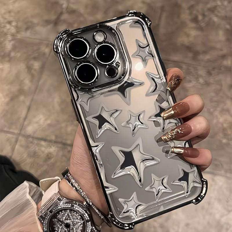 Silver Plating Phone Case For Xiaomi 15T 15 14 13 Poco M7 F7 F4 F5 X7 X6 X5 X3 Pro Ultra 4G 5G Anti Fall Airbag Star Print Y2K