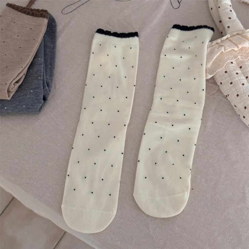 Polka Dot Silk and Wool Socks, Thick and Sweet for Autumn and Winter, Boneless Pile Socks for Girls, Mid-calf Socks