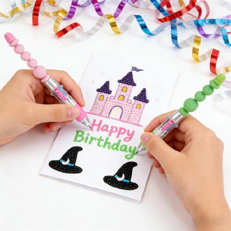 12Pcs Witch Princess Beadable Multicolor Pen 4-Color-in-1 Multicolored Ballpoint Pen for Children School Craft Project