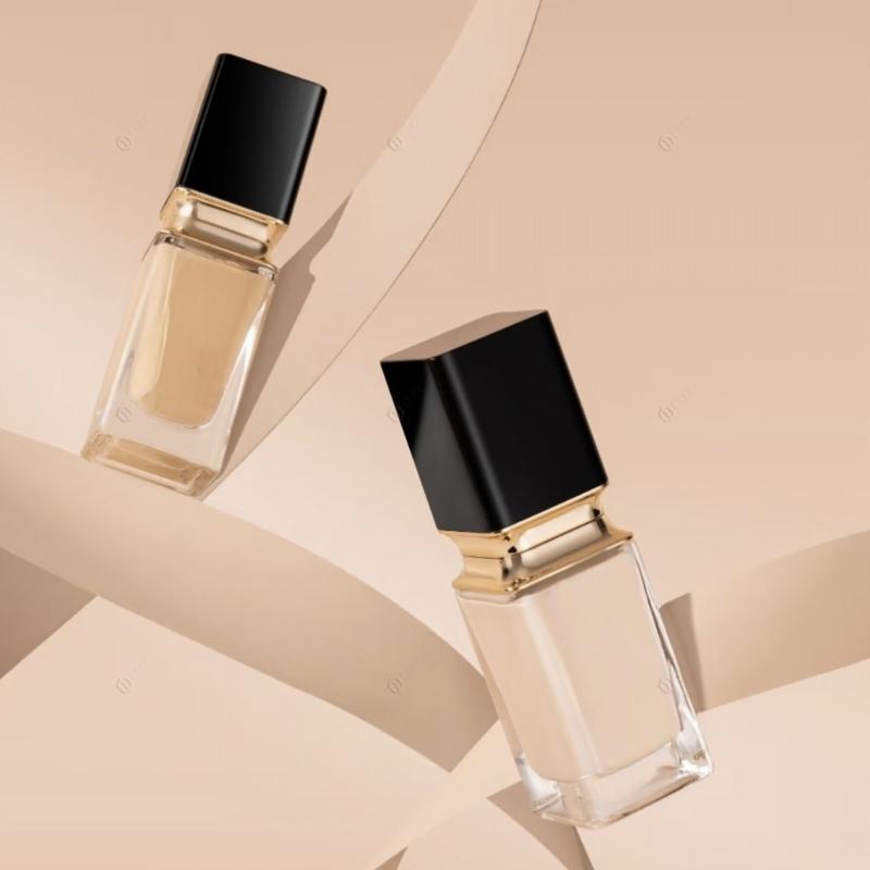 15-40Ml Empty Pump Bottle Glass Liquid Foundation Container Makeup Transparent Square Refillable Bottle Portable Pump Bottle